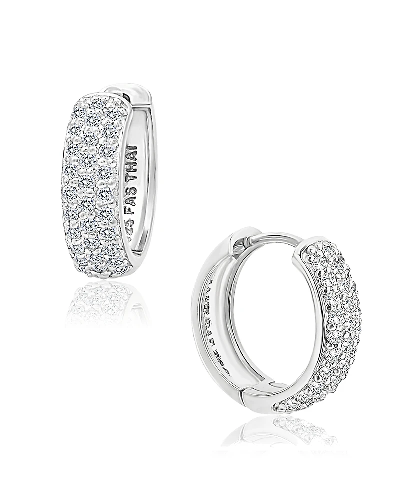 Cubic Zirconia Oval Huggie Hoop Earrings in Sterling Silver or 18k Gold Plated Sterling Silver