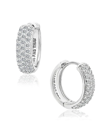 Cubic Zirconia Oval Huggie Hoop Earrings in Sterling Silver or 18k Gold Plated Sterling Silver
