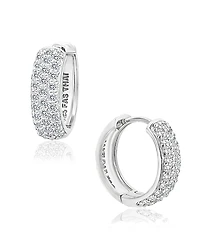 Cubic Zirconia Oval Huggie Hoop Earrings in Sterling Silver or 18k Gold Plated Sterling Silver