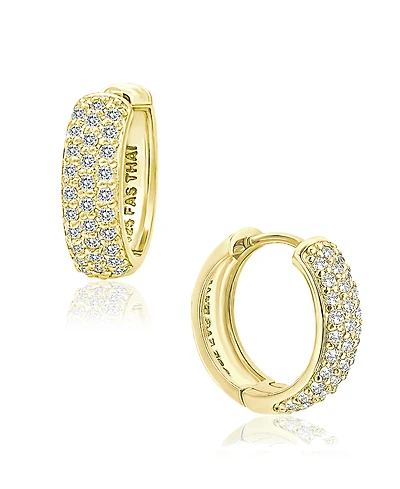 Cubic Zirconia Oval Huggie Hoop Earrings Sterling Silver or 18k Gold Plated