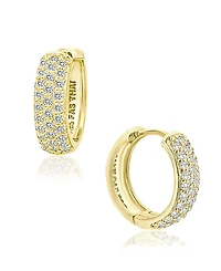 Cubic Zirconia Oval Huggie Hoop Earrings Sterling Silver or 18k Gold Plated