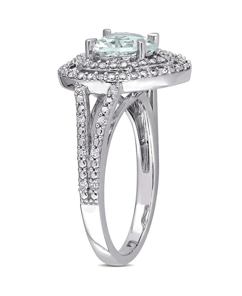 Aquamarine (1 1/2 ct. t.w.) and Diamond (1/5 Halo Heart Ring 10k White Gold