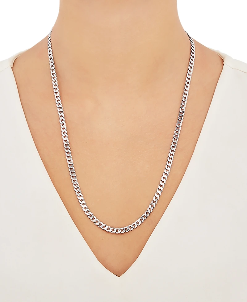 Flat Curb Link 24" Chain Necklace in Sterling Silver