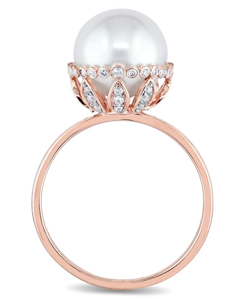 Freshwater Cultured Pearl (9.5-10mm) and Diamond (1/4 ct. t.w.) Cocktail Ring 14k Rose Gold