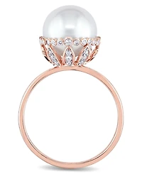Freshwater Cultured Pearl (9.5-10mm) and Diamond (1/4 ct. t.w.) Cocktail Ring 14k Rose Gold
