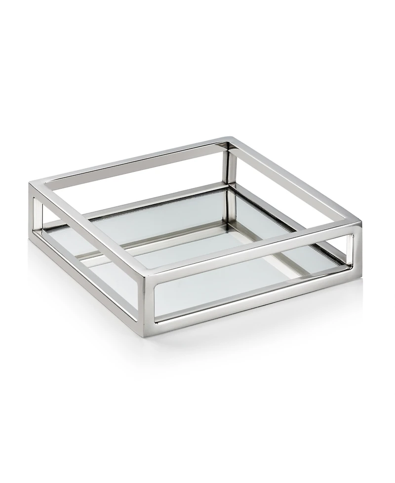 Classic Touch Small Square Mirrored Tray with Chrome Rails