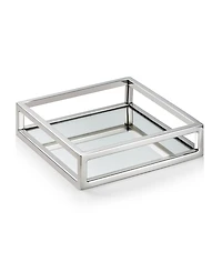 Classic Touch Small Square Mirrored Tray with Chrome Rails
