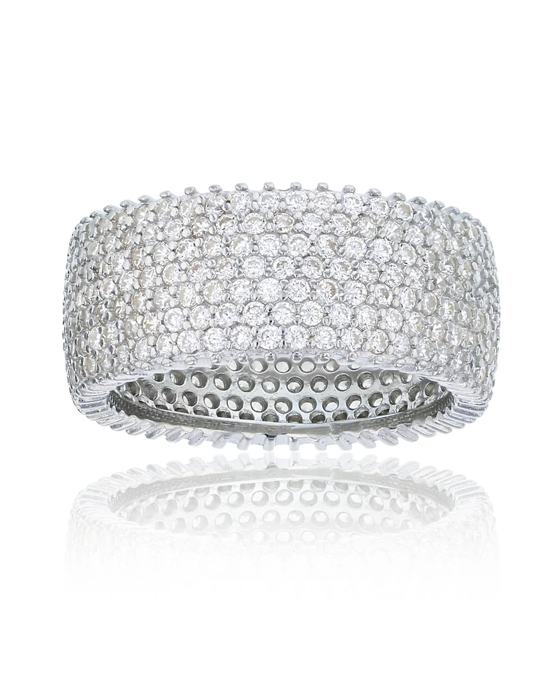 White Cubic Zirconia Micropave Multi Row Eternity Band 14K Rose, Yellow, Black or Rhodium Plated Sterling Silver