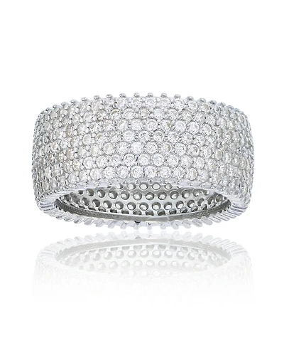 White Cubic Zirconia Micropave Multi Row Eternity Band 14K Rose, Yellow, Black or Rhodium Plated Sterling Silver