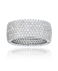 White Cubic Zirconia Micropave Multi Row Eternity Band 14K Rose, Yellow, Black or Rhodium Plated Sterling Silver