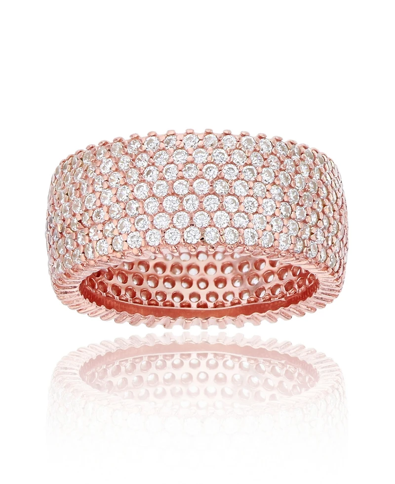 White Cubic Zirconia Micropave Multi Row Eternity Band 14K Rose, Yellow, Black or Rhodium Plated Sterling Silver