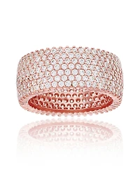 White Cubic Zirconia Micropave Multi Row Eternity Band 14K Rose, Yellow, Black or Rhodium Plated Sterling Silver