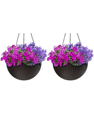 Sorbus Hanging Planter Round-Espresso Brown (Large, 2-Pack)