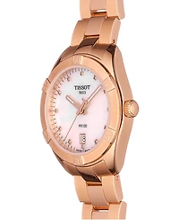 Tissot Women's Swiss Pr 100 Sport Chic T-Classic Diamond (1/20 ct. t.w.) Rose Gold-Tone Stainless Steel Bracelet Watch 36mm
