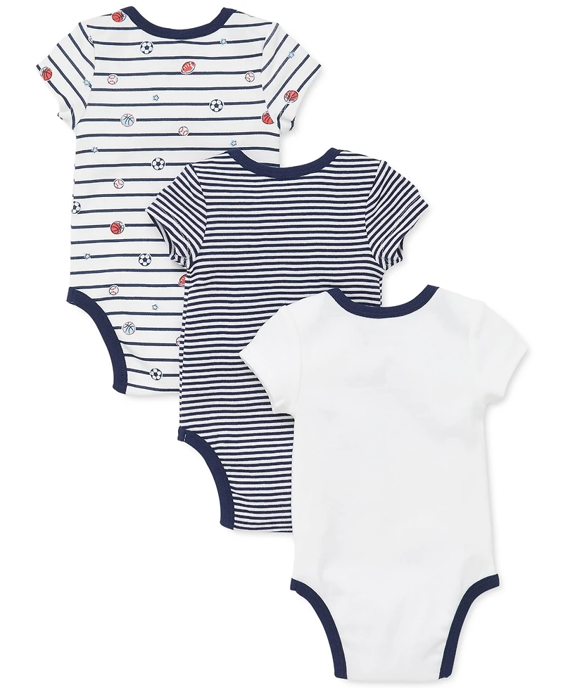 Little Me Baby Boys Cotton Sports Star Bodysuits, Pack of 3