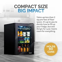 Newair Beverage Refrigerator Cooler, 90 Can Capacity Fridge in Black, Adjustable Shelves and Glass Door with Lock, Small Refrigerator, Beer Wine or So