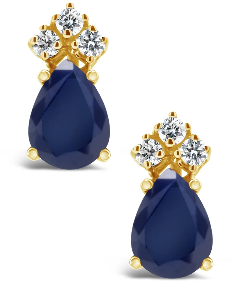 Sapphire (1 ct. t.w.) and Diamond (1/8 ct. t.w.) Stud Earrings in 14k Yellow Gold
