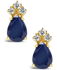 Sapphire (1 ct. t.w.) and Diamond (1/8 ct. t.w.) Stud Earrings in 14k Yellow Gold