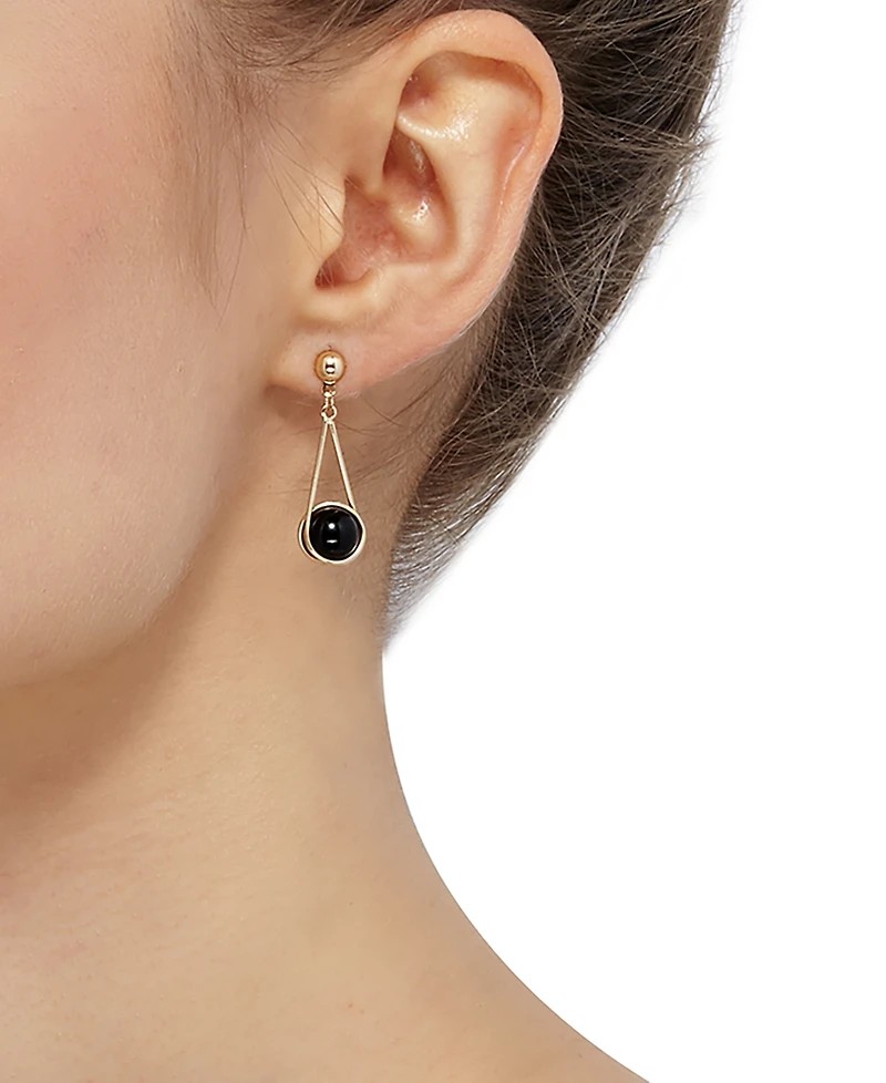 Onyx Wire Wrap Drop Earrings in 10k Gold