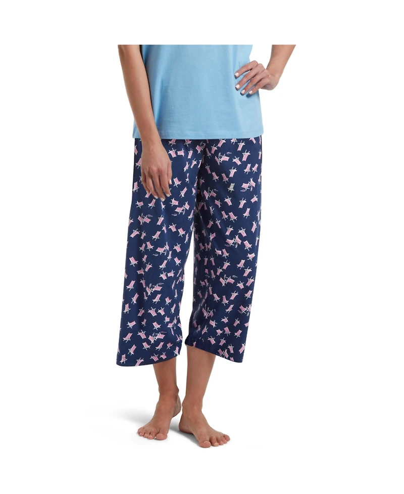 Hue Women's Sleepwell Printed Knit Capri Pajama Pant Made with Temperature Regulating Technology