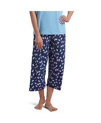 Hue Women's Sleepwell Printed Knit Capri Pajama Pant Made with Temperature Regulating Technology