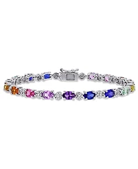Multi-Color Lab Grown Sapphire (9 7/8 ct. t.w.) and Diamond-Accent Tennis Bracelet in Sterling Silver