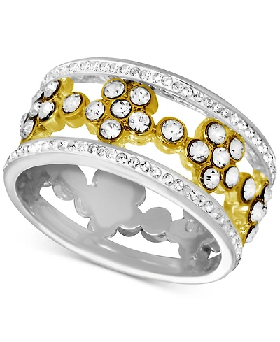 Essentials Floral Crystal Openwork Band Ring Two-Tone Plate