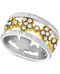 Essentials Floral Crystal Openwork Band Ring Two-Tone Plate