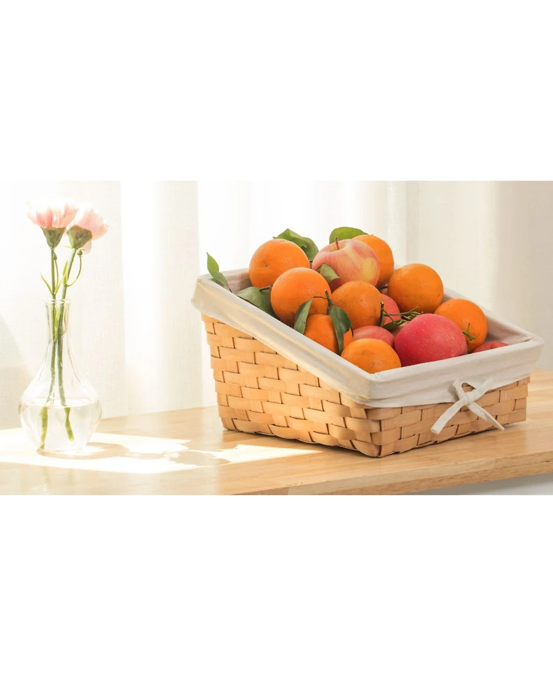 Wickerwise Wooden Angled Display Basket with Fabric Liner for Storage and Display