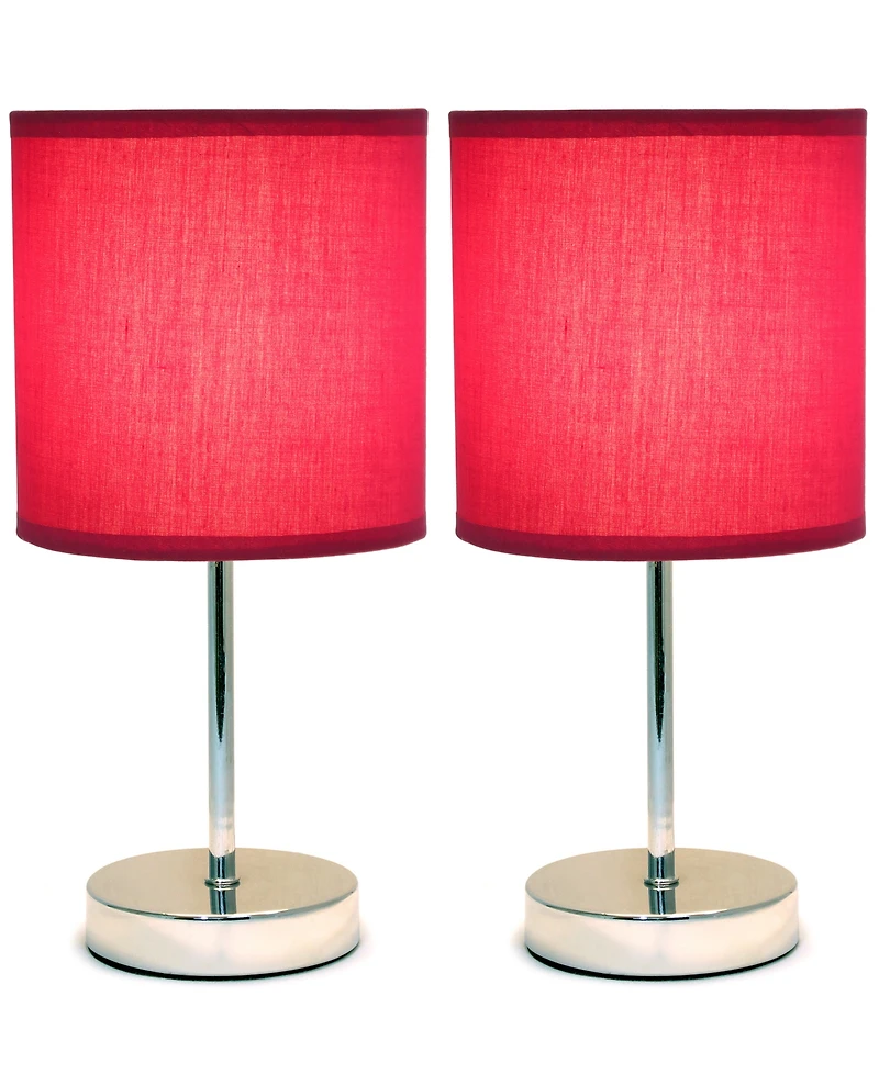 Simple Designs Chrome Mini Basic Table Lamp with Fabric Shade 2 Pack Set