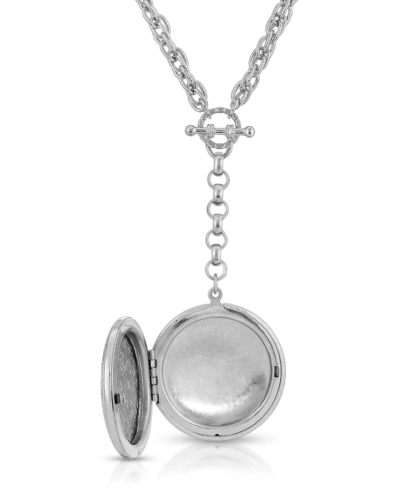 2028 Silver Tone Paw Print Locket Y Necklace