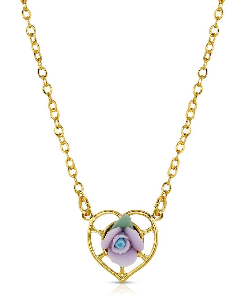2028 14K Gold-Dipped Porcelain Rose Heart Necklace