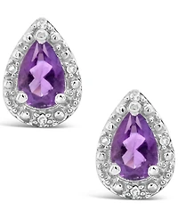 Gemstone and Diamond Accent Stud Earrings Sterling Silver