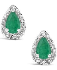 Emerald (3/4 ct. t.w.) and Diamond Accent Stud Earrings in Sterling Silver