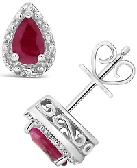 Sapphire (9/10 ct. t.w.) and Diamond Accent Stud Earrings Sterling Silver (Also Ruby)