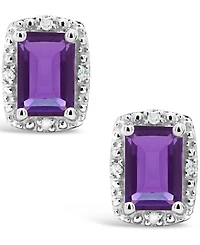 Gemstone and Diamond Accent Stud Earrings Sterling Silver