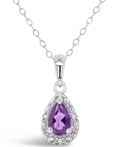 Gemstone and Diamond Accent Pendant Necklace Sterling Silver