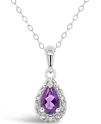 Gemstone and Diamond Accent Pendant Necklace Sterling Silver
