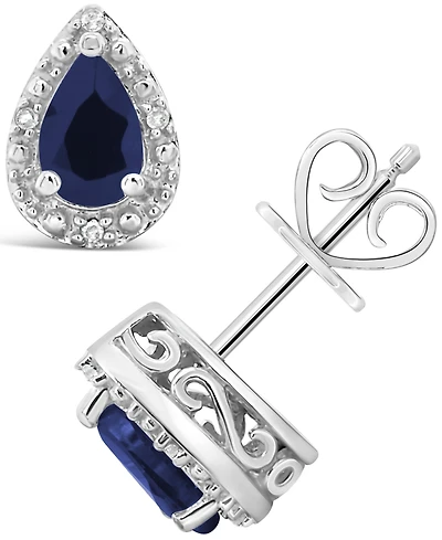 Sapphire (9/10 ct. t.w.) and Diamond Accent Stud Earrings Sterling Silver (Also Ruby)