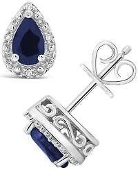 Sapphire (9/10 ct. t.w.) and Diamond Accent Stud Earrings Sterling Silver (Also Ruby)