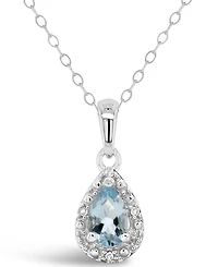 Gemstone and Diamond Accent Pendant Necklace Sterling Silver