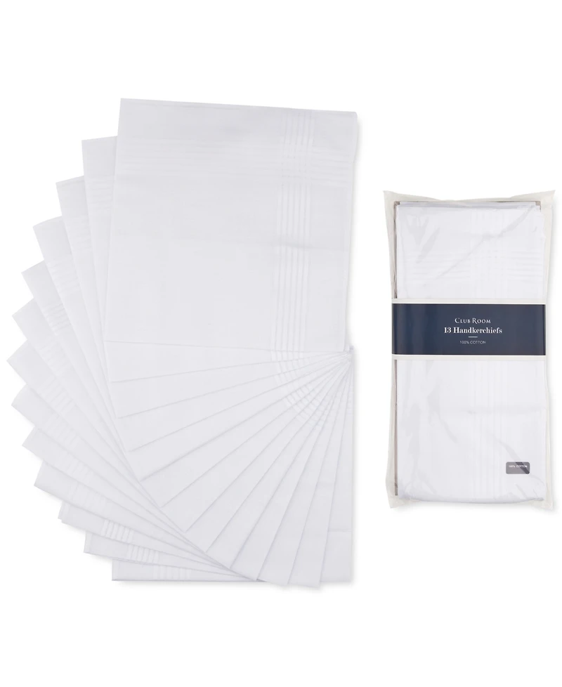 Club Room Men's 13-Pc. White Border-Stripe Handkerchief Set, Created for Macy's