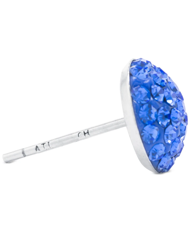 Blue Crystal Pave Dome Cluster Stud Earrings Sterling Silver