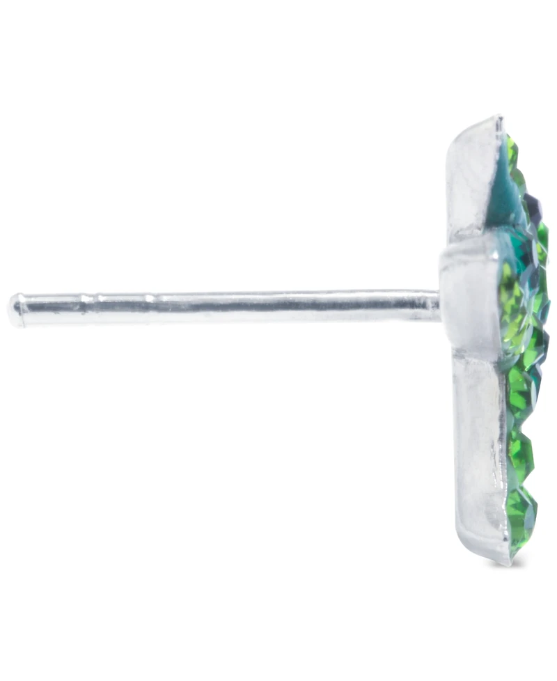 Crystal Multicolor Pave Hummingbird Stud Earrings in Sterling Silver