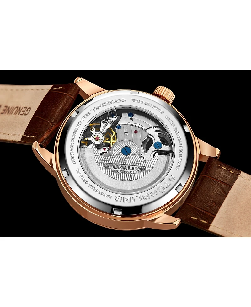 Stuhrling Men's Brown Leather Strap Watch 49mm