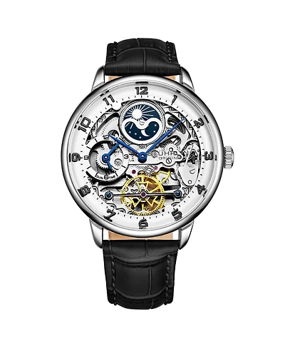 Stuhrling Men's Black Leather Strap Watch 40mm