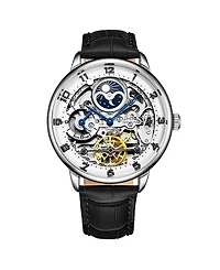 Stuhrling Men's Black Leather Strap Watch 40mm