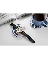 Stuhrling Men's Black Leather Strap Watch 43mm