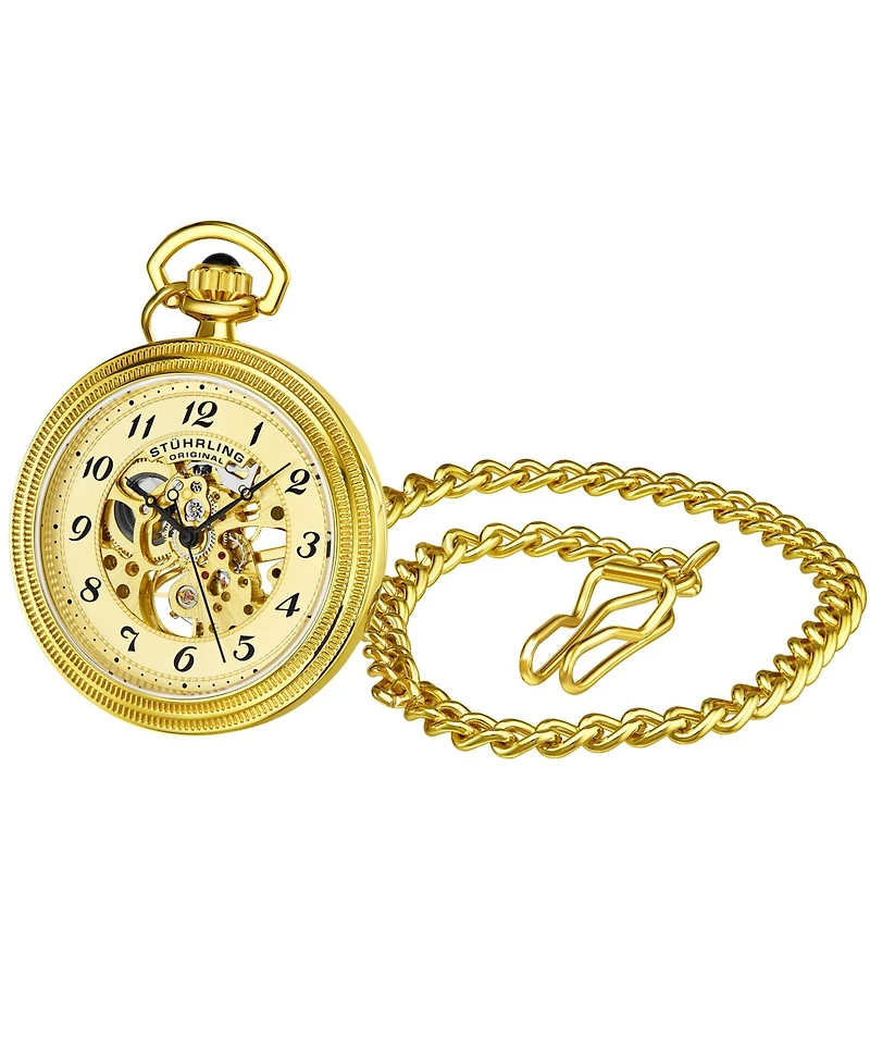 Stuhrling Men's Gold Tone Stainless Steel Chain Pocket Watch 48mm