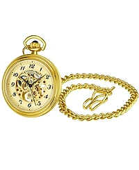 Stuhrling Men's Gold Tone Stainless Steel Chain Pocket Watch 48mm